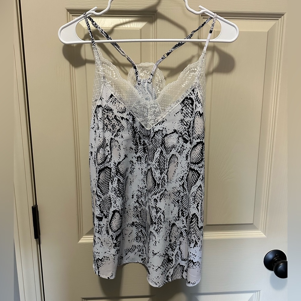 Snake print and white lace trim tank